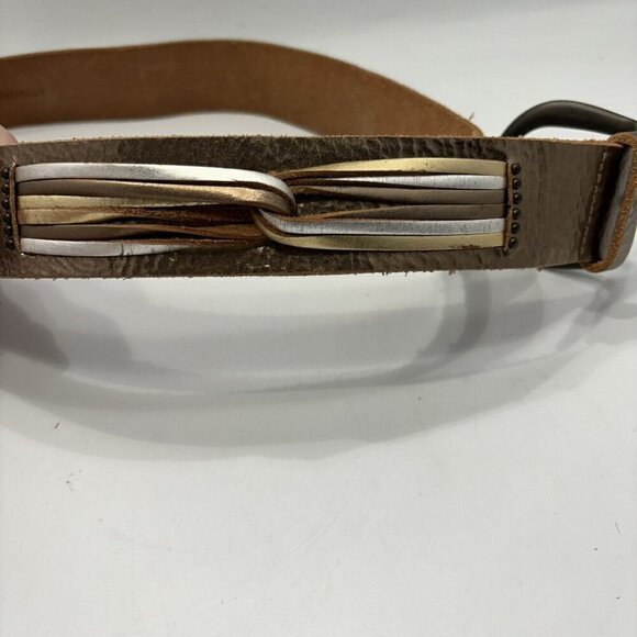 Fossil Leather Belt Metallic Gold Silver Copper Medium Adjustable Cowgirl Boho - Picture 10 of 14